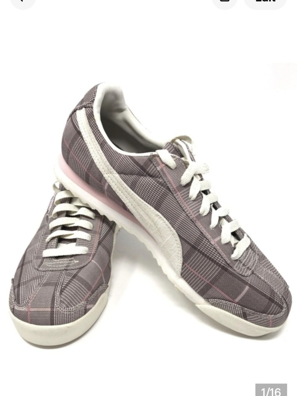 vintage Y2K PUMA Roma Womens Size 10 Pink Burgandy & White Plaid sneaker
